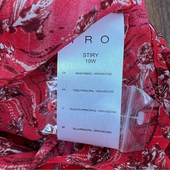 Iro Printed Button Down Shirt Top Red Size 36 US 4 B17 - Picture 7 of 11